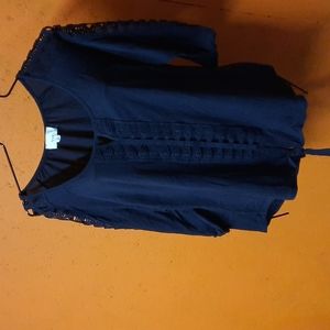 Women FYVE Tie front  Blouse... Large.. Dark Blue